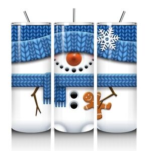 Festive Snowman Tumbler with Blue Scarf